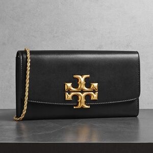 NEW Tory Burch Eleanor Black Smooth Leather Chain Strap Shoulder Bag/Clutch